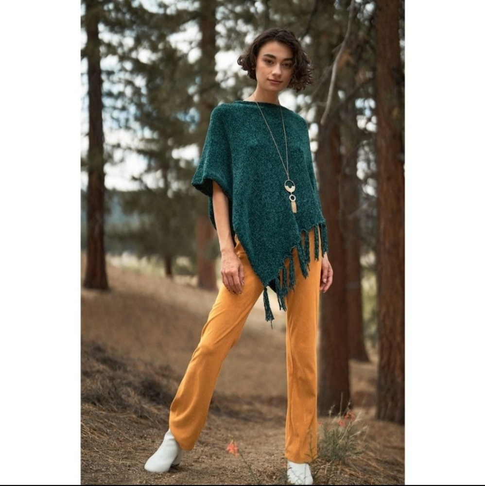 Chenille Knit Tassel Fringe Trim Poncho